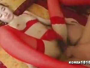 Korean nearly red underthings gets ravaged