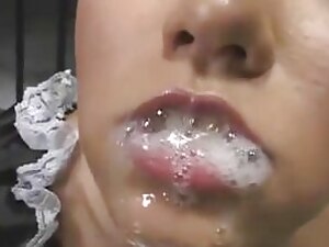 Japanese woman swallows spunk